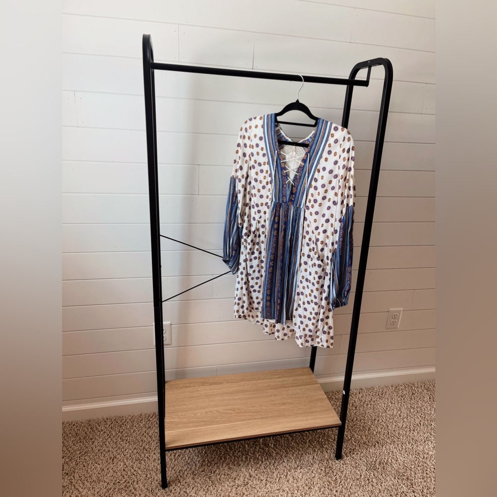 Free People White & Blue Bohemian Mini Dress